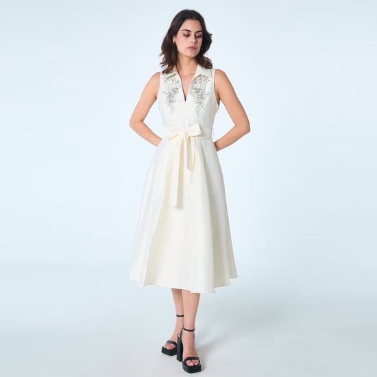 Fit-and-Flare-Cocktailkleid aus Taft mit Perlenbesatz - Image 1