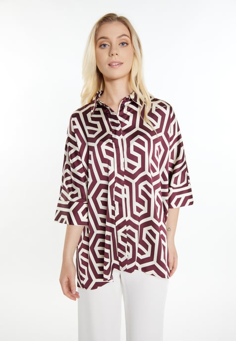 Dreimaster Hemdbluse Damen Wollweiss Bordeaux - Image 3