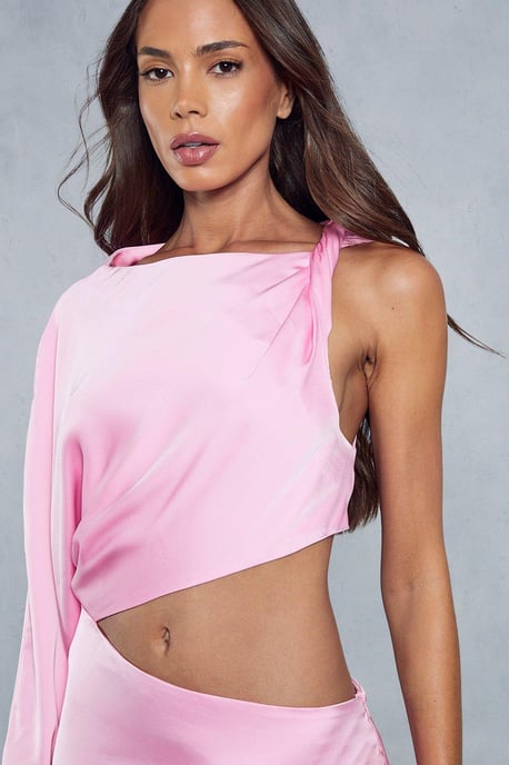 Premium Satin Twist Shoulder Cut Out Mini Dress