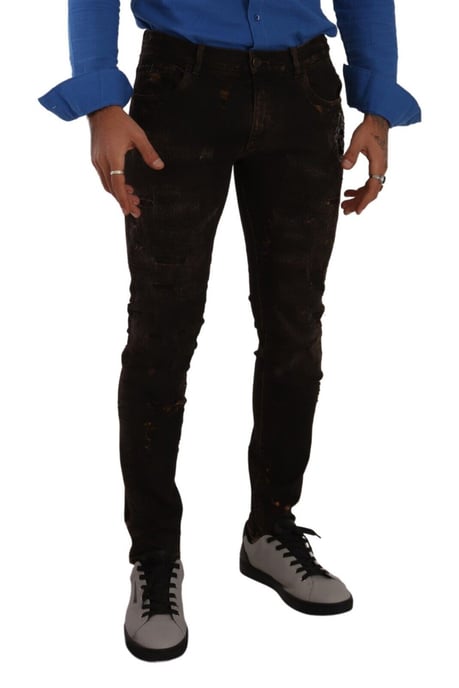 Dolce & Gabbana Men's Brown DG Crown Logo Cotton Skinny Denim Jeans