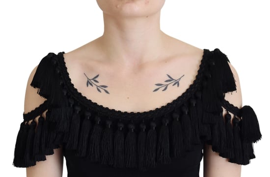 Dolce & Gabbana Schwarzes Tanktop Damen mit Fransen Baumwollbluse für Damen - Image 2