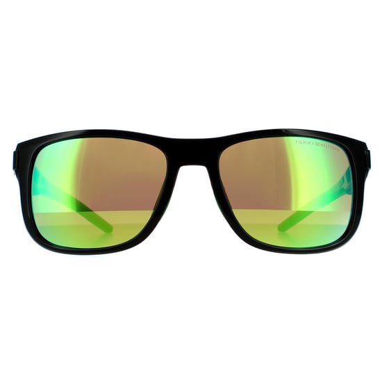Tommy Hilfiger Wrap Mens Black Green Mirror Sonnenbrillen - Image 1