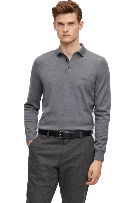 Boss Black Bono-l Long Sleeved Polo Shirt Medium Grey - Image 2