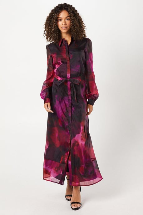 Tall Occasion Floral Organza Shirt Midi Dress