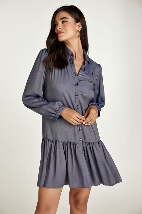 Blaues Kleid im Denim-Stil mit Knöpfen - Image 5