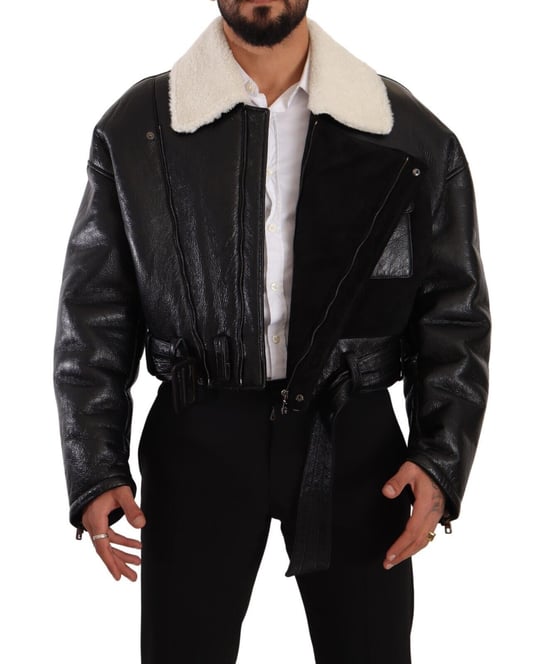 Dolce & Gabbana Herren schwarze Leder-Schaffell-Bikerjacke - Image 6