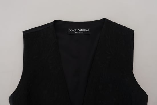 Dolce & Gabbana Damen Schwarze Brokat Knopf-Boden Ärmellose Weste Top - Image 5
