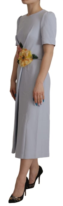 Dolce & Gabbana Blau Floral Applikation Midi Viskose Damenkleid - Image 2