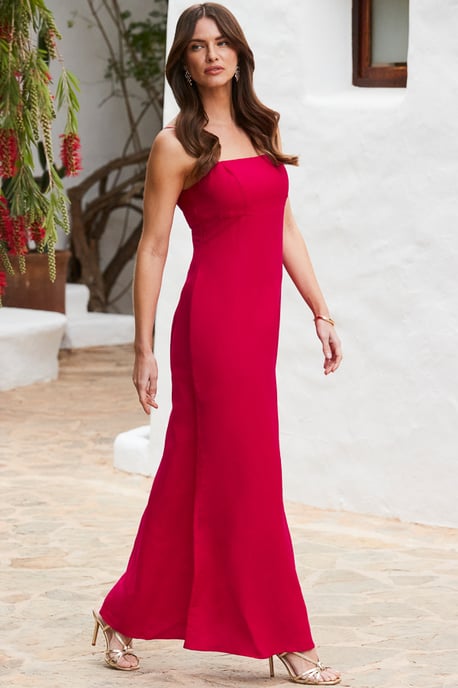 Raspberry Pink Linen Blend Maxi Dress