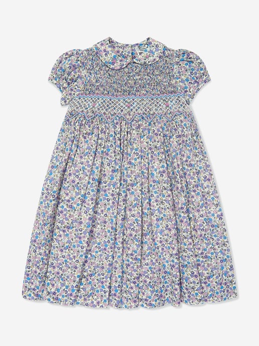 Sarah Louise Girls Cotton Flower Dress in Purple