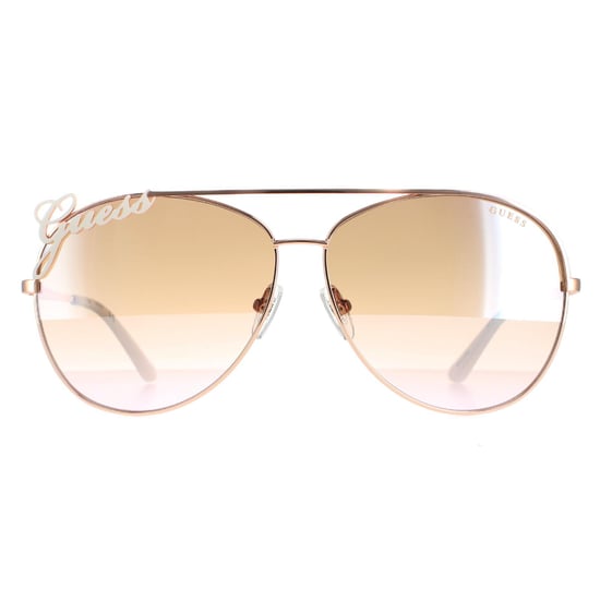 Guess Aviator Womens Shiny Rose Gold Brown Mirror GU7739