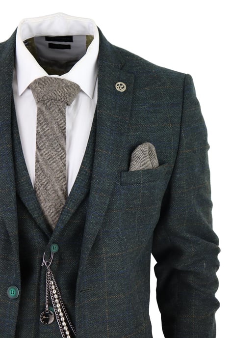 Herren 3-teiliges Wollanzug Olivgrün Tweed Karo Peaky Blinders 1920 Gatsby Formal - Image 5