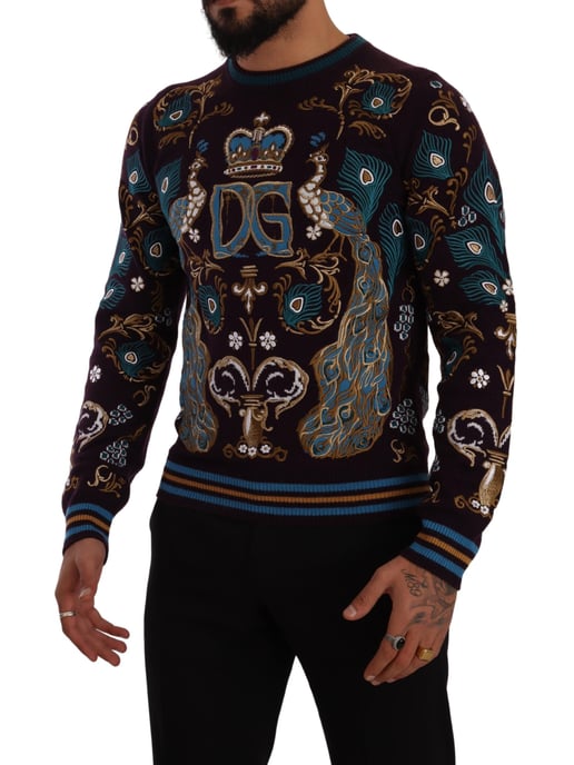 Dolce & Gabbana Herren Bordeaux Cashmere DG Krone bestickter Pullover - Image 2