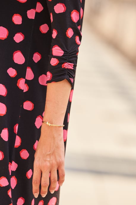 Black & Pink Spot Print Shift Dress With Ruffle Hem