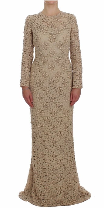 Dolce & Gabbana - Robe longue fourreau en dentelle florale beige pour femme - Image 1