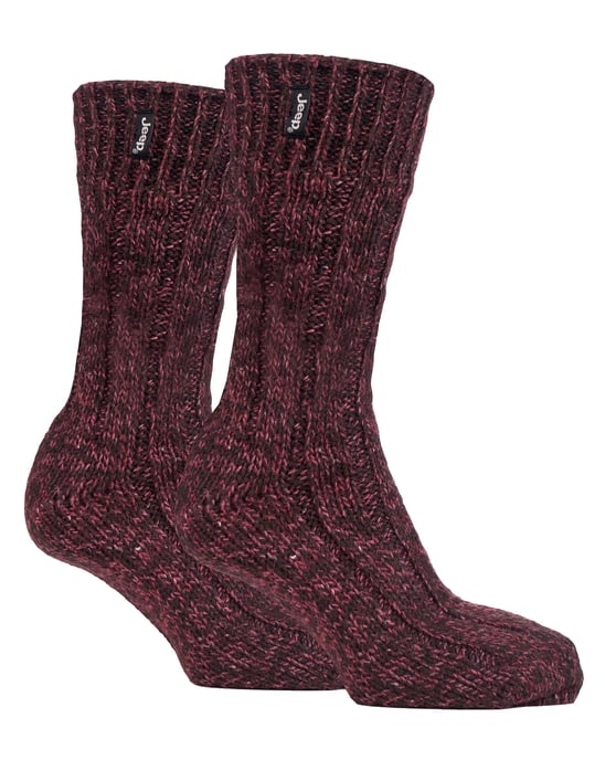 Herren Wolle Wandern Socken | Jeep | Knit Ribbed Design gepolstert Boot Socken für Trekking, Laufen, Wandern - Brown / Berry - Image 1