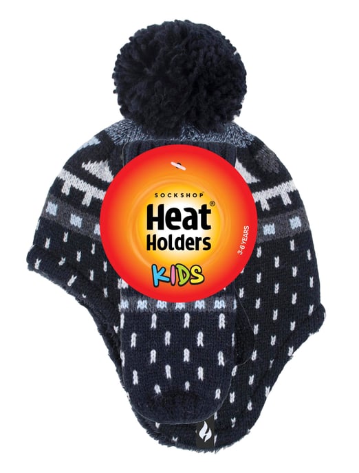 Wärmehalter - Jungen Outdoor Kunstfell Pom Pom Mütze mit Ohrenklappen & Fäustlinge Handschuhe - Schwarz - Image 2