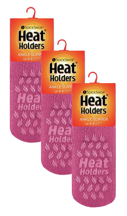 Heat Holders - 3 Paar Multipack Damen Knöchel Slipper Socken mit Gripper - Mid Pink - Image 2