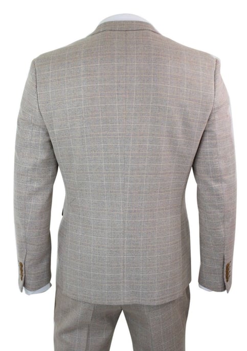 Herren 3-teiliges beiges Tweed-Karomuster Vintage Retro Anzug - Image 3