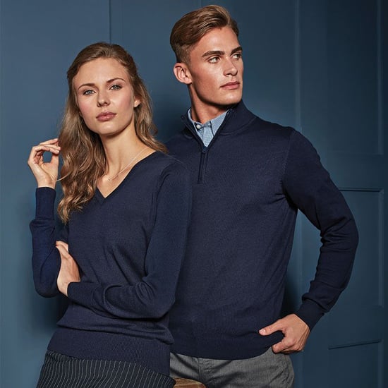 Premier Herren 1/4 Zip Strick Sweater (Marineblau) - Image 4