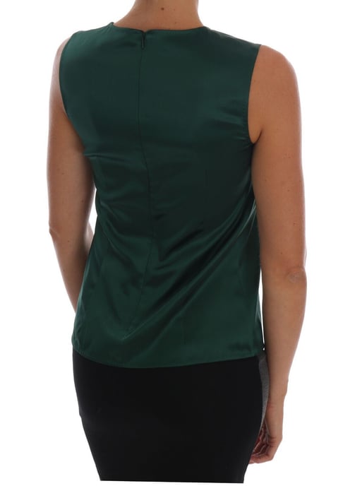 Dolce & Gabbana Damen Dunkelgrünes Seiden Tanktop ohne Ärmel mit Rundhalsausschnitt - Image 3