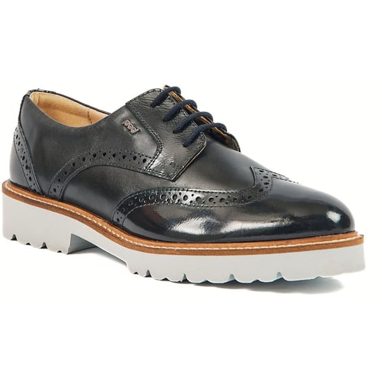 Pod Kortney Leder Damen Navy Lack Brogues Schuhe - Image 1