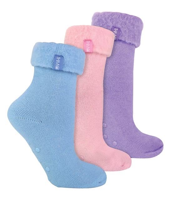 3er Pack Damen Bettsocken mit Grips | THMO | Rutschfeste Fleece Kuschelige Hausschuhsocken - Multicolour - Image 1