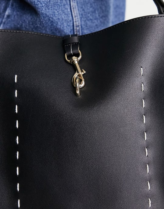 Topshop dogclip fastening PU slouch shoulder-Black