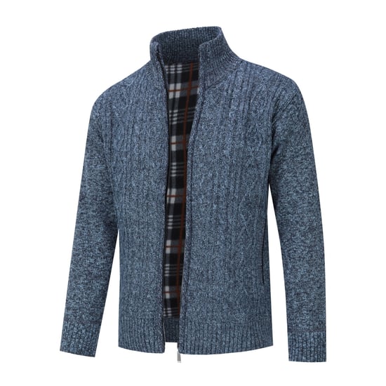 Men's Cardigan with Zip Cardigan Chunky Knit with Stand-Up Collar for Winter Blue
