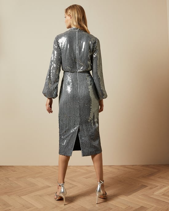 Robe midi pailletée à manches longues gris acier Ophllia Ted Baker - Image 3