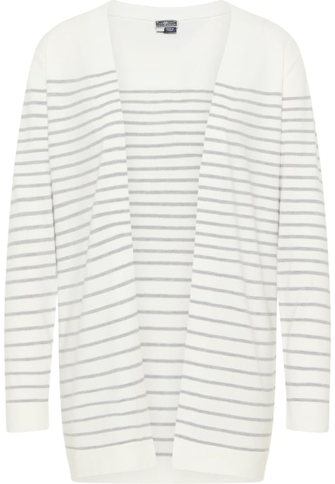 Dreimaster Cardigan Damen Wollweiss Grau Melange - Image 1