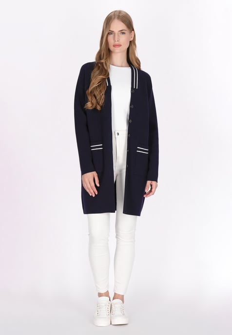 Dreimaster Cardigan Damen Marine Weiss Streifen - Image 2