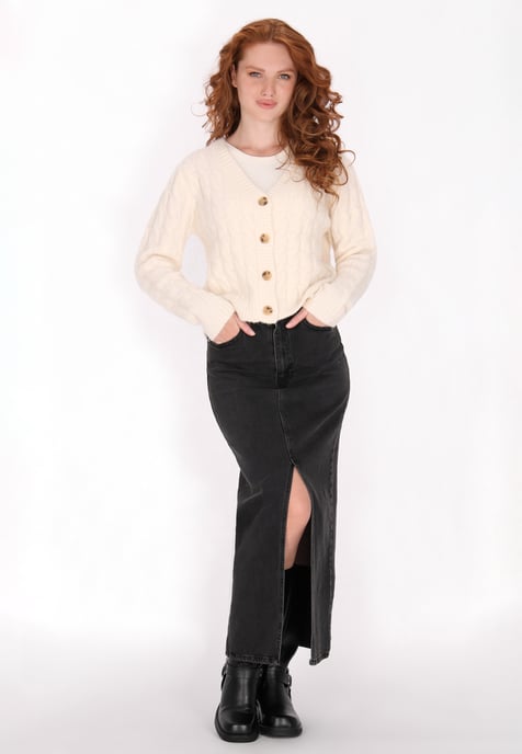 Dreimaster Cardigan Damen Wollweiss Melange - Image 2
