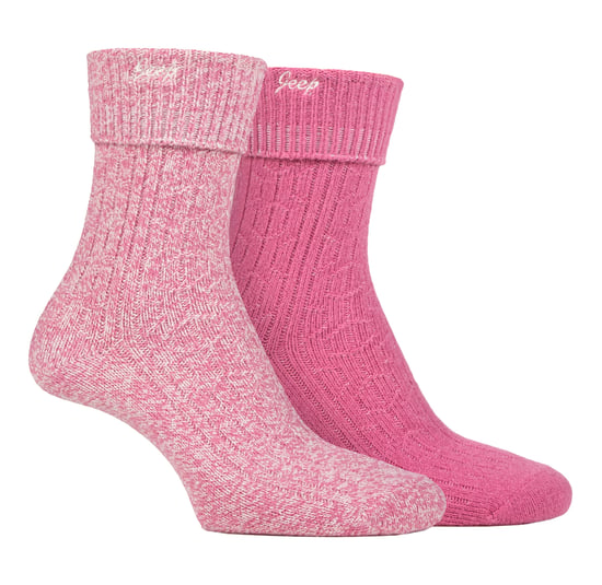 Ladies Turn Cuff Socks | Jeep | Walking Boot Socks Women, Komfortable Performance Polyester Socken - Cerise / Cream - Image 1