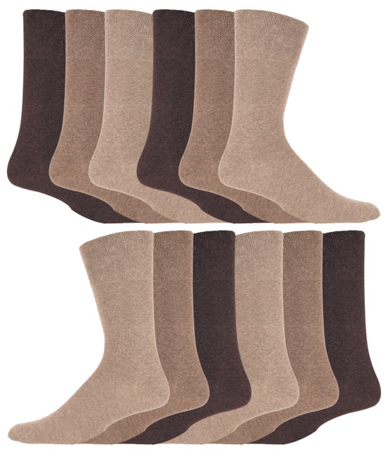12 Paar Multipack Gentle Grip Top Diabetiker Socken | IOMI | Mid Calf Loose Top Non Elastic Cotton Socken mit Handlinked Seamless Toe - Beige - Image 1