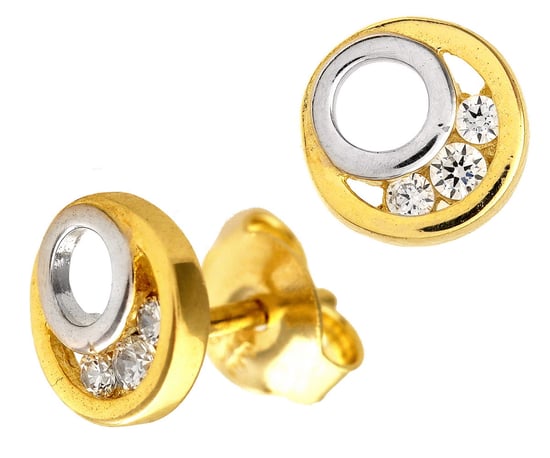 9ct Yellow and White Gold Cubic Zirconia Circle Stud Earrings