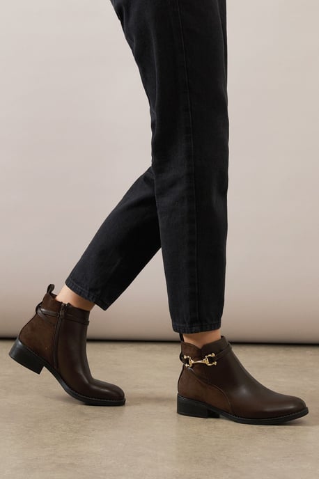 Mariannes Snaffle Detail Flat Ankle Boots