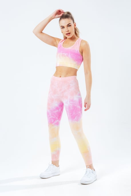 hype pink tie dye scribble logo women's leggings