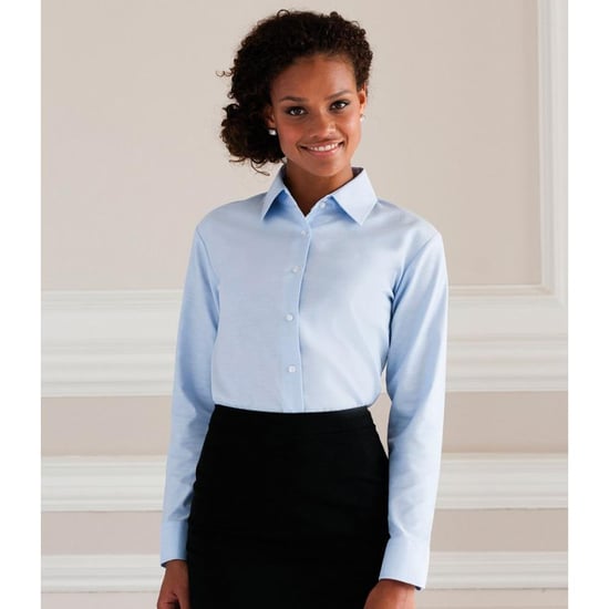 Russell Collection Ladies/Womens Long Sleeve Easy Care Oxford Shirt (Oxford Blue)