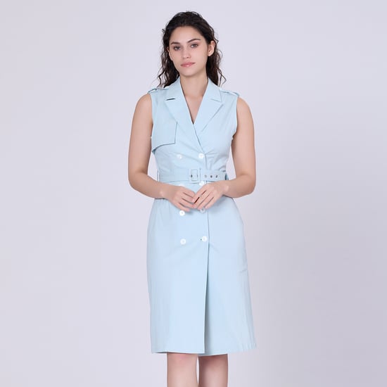 Double breasted trench style sleeveless dress