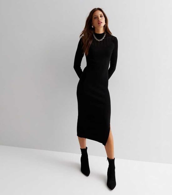 Bodycon Midikleid aus Rippenstrick mit hohem Ausschnitt - Image 1