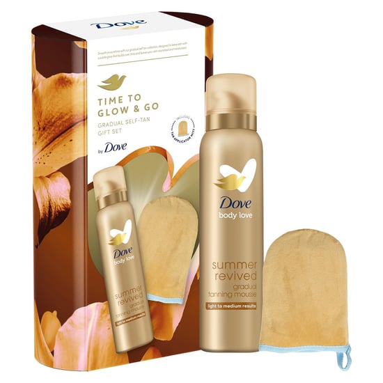 Dove Time to Glow&Go Gradual Self-Tan Mousse Gift Set for Her with Mitt, 4pk