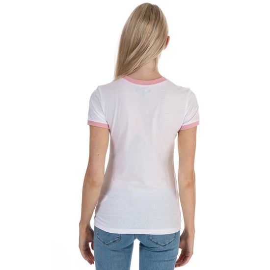 Women's Brave Soul Rainbow Ringer T-Shirt in White pink