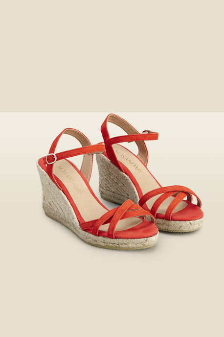 Alesia Red Strappy Suede Wedge Espadrille