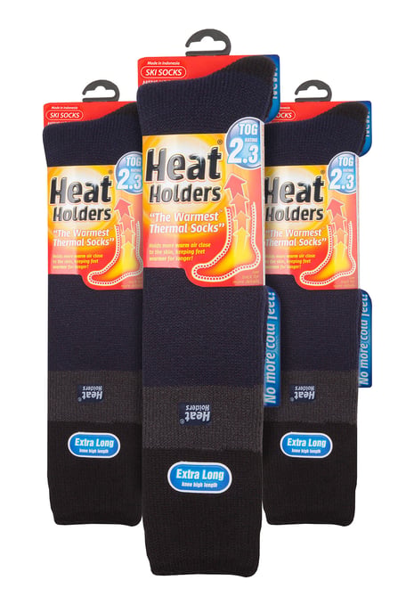 Thermische gestreifte Skisocken für Männer | Hochwertige Wärmespeicher Extra lange Socken - Navy / Schwarz - Image 2