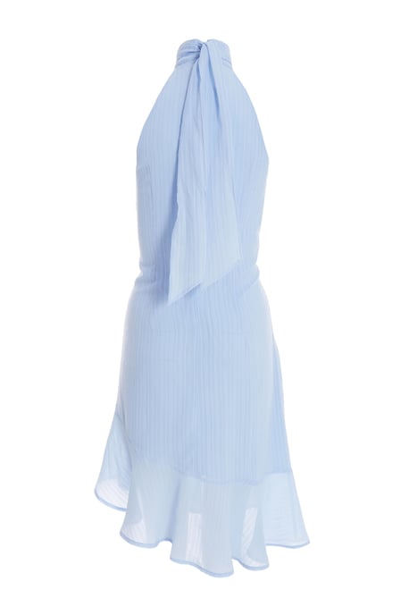 Blue Chiffon High Neck Mini Dress