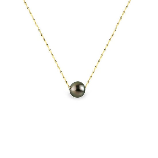750/1000 Yellow Gold Singapour Chain Woman Necklace and Black Tahitian Pearl