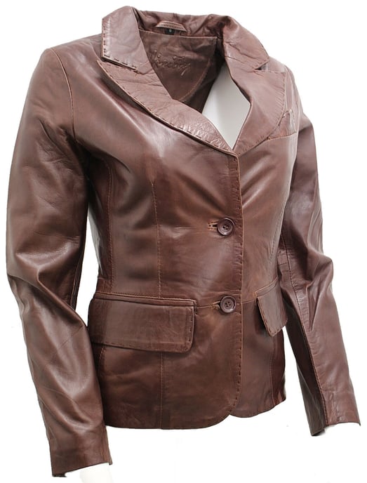 Women's 2-button leather blazer jacket - Newport