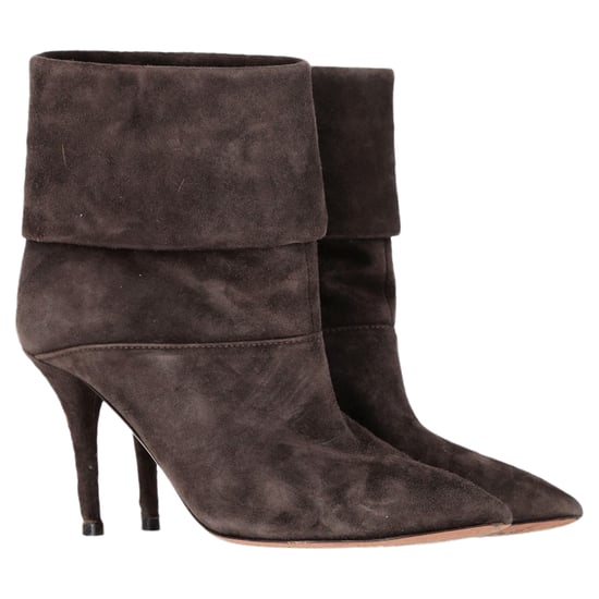 Aquazzura Gefaltete Knöchelstiefel mit Absatz aus braunem Wildleder - Image 2