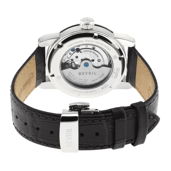 Gevril Men's Madison Swiss Automatic Stainless Steel Silver Dial Black Leather Watch